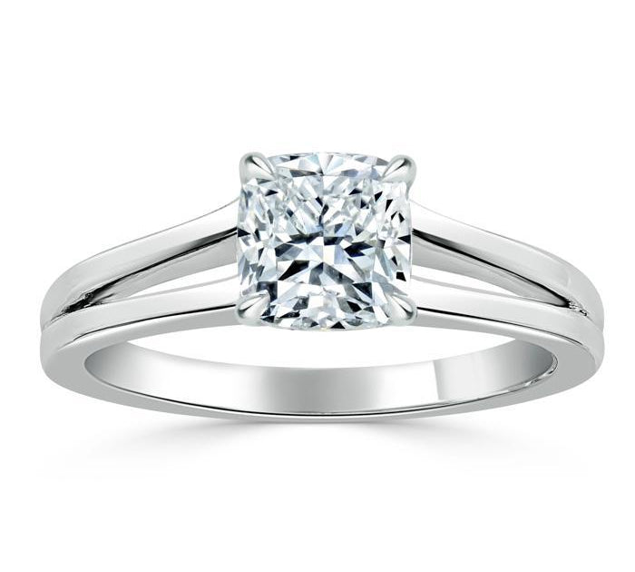 1.0 CT Cushion Cut Solitaire Split Shank Setting Moissanite Engagement Ring 2