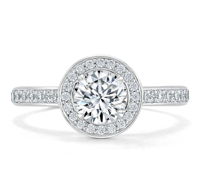 0.75 CT Round Cut Halo Pave Moissanite Engagement Ring 1