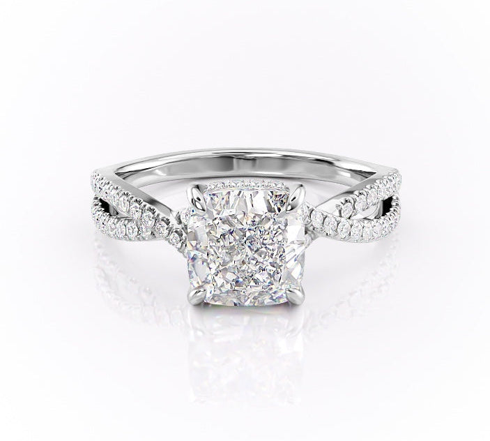 2.15 CT Cushion Cut Criss Cross Pave Moissanite Engagement Ring 10
