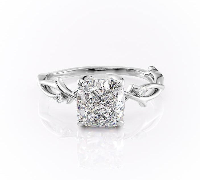 2.54 CT Cushion Cut Twig Style Pave Moissanite Engagement Ring 10