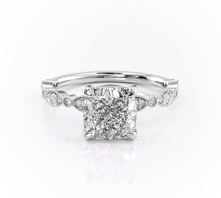 2.15 CT Cushion Cut Pave Moissanite Engagement Ring 10