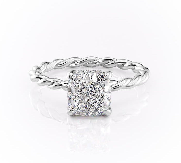 2.15 CT Cushion Cut Twisted Band Moissanite Engagement Ring 10