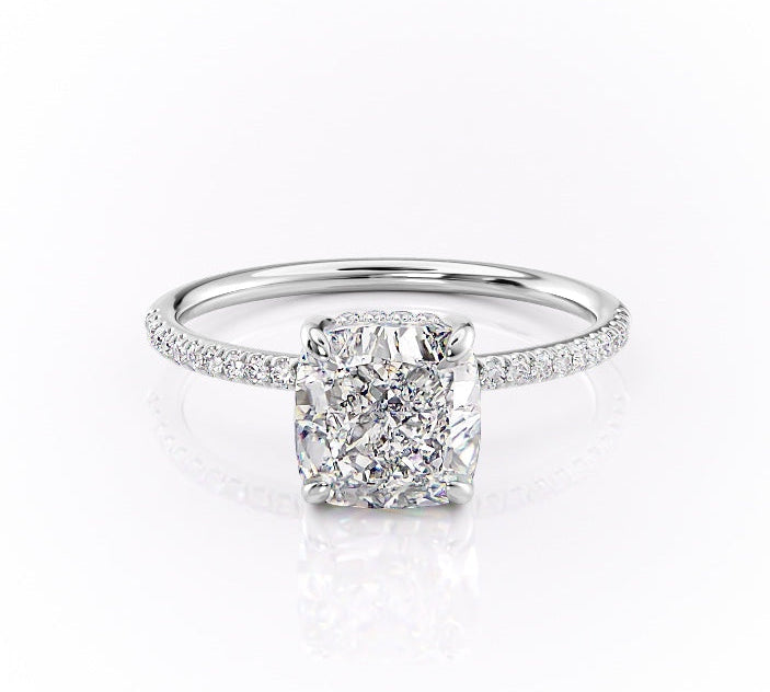 2.15 CT Cushion Cut Solitaire & Pave Moissanite Engagement Ring 10