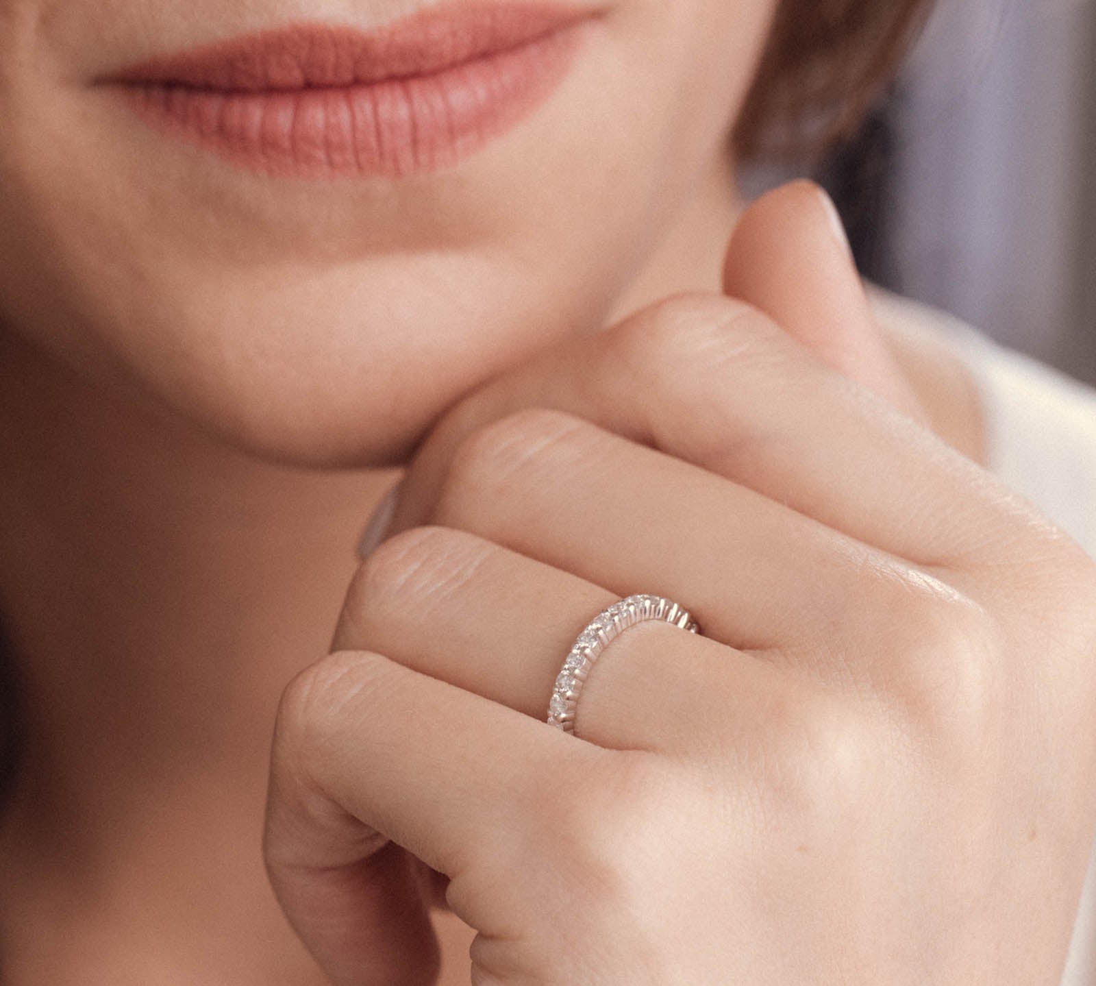 0.78 CT Round Shaped Moissanite Semi Eternity Wedding Band 1