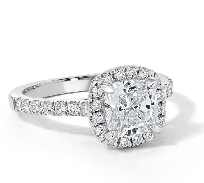 1.50 CT Cushion Cut Halo Pave Setting Moissanite Engagement Ring 3