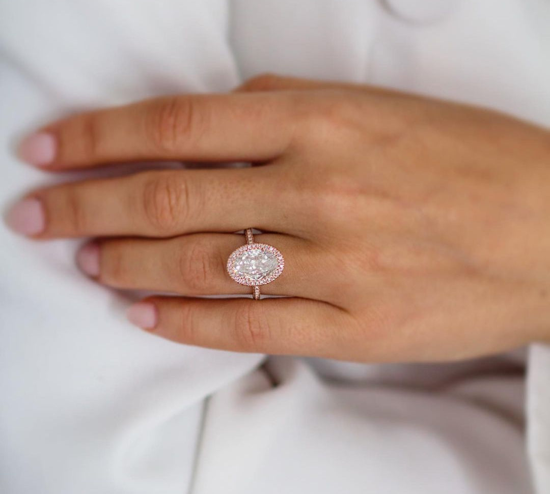 3.85 CT Oval Solitaire Halo & Pave Moissanite Engagement Ring 1