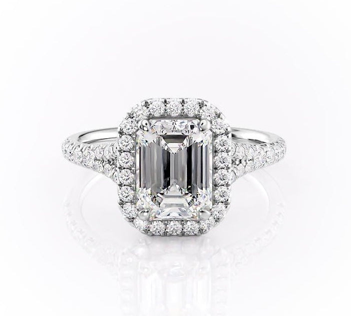 1.91 CT Emerald Cut Halo Split Shank Setting Moissanite Engagement Ring 10