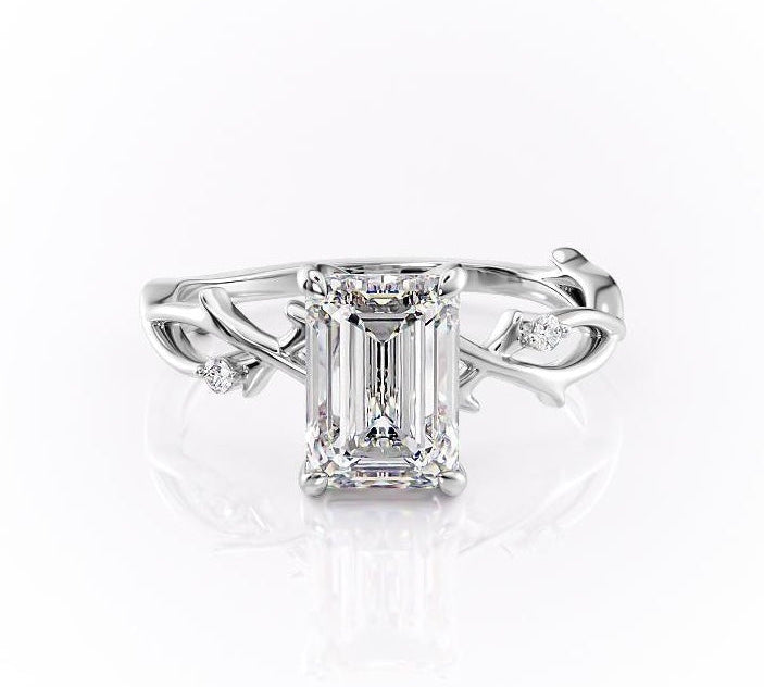 2.10 CT Emerald Cut Solitaire Twig Style Moissanite Engagement Ring 10