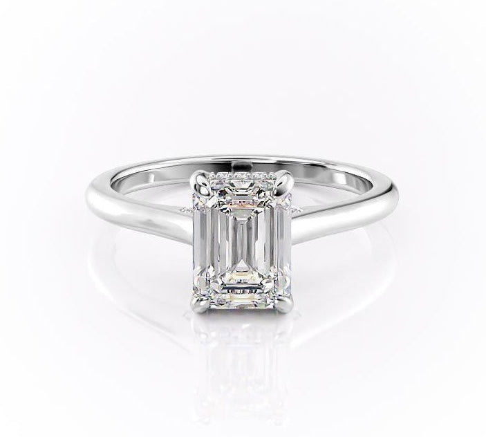 1.91 CT Emerald Cut Solitaire Hidden Halo Setting Moissanite Engagement Ring 10