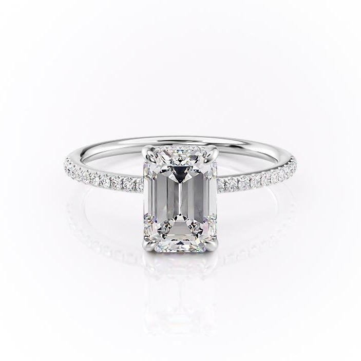 2.10 CT Emerald Cut Hidden Halo Pave Setting Moissanite Engagement Ring 10