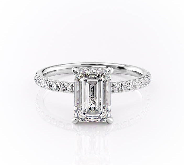 2.10 CT Emerald Cut Hidden Halo Pave Setting Moissanite Engagement Ring 10