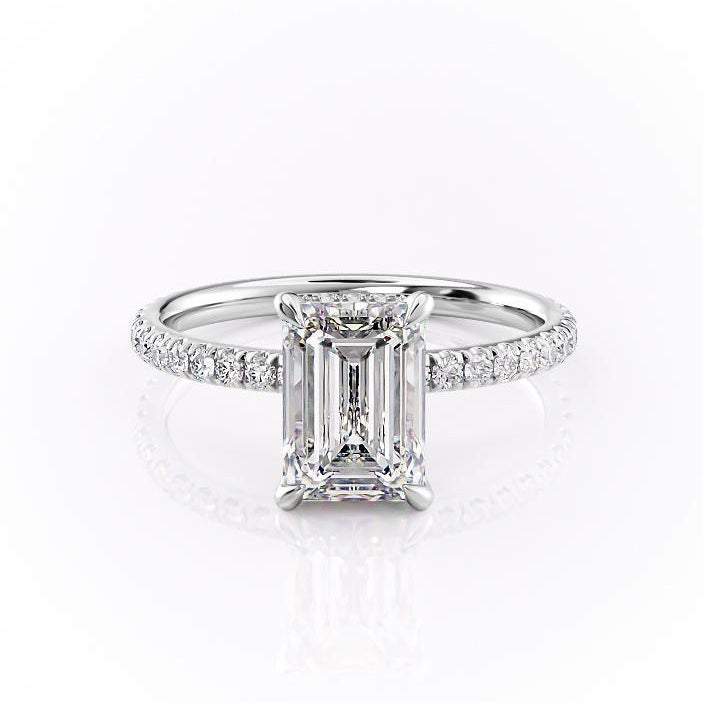 2.10 CT Emerald Cut Hidden Halo Pave Setting Moissanite Engagement Ring 10