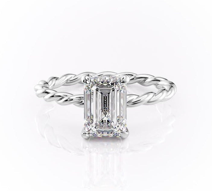 1.91 CT Emerald Cut Hidden Halo Twisted Pave Setting Moissanite Engagement Ring 10