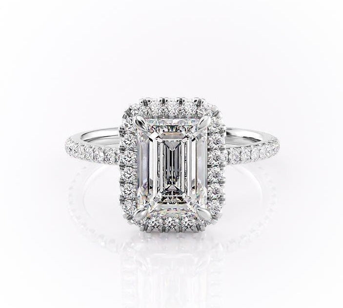 2.10 Emerald Halo Style Moissanite Engagement Ring 10