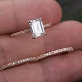 1.0 CT Emerald Cut Solitaire Moissanite Bridal Ring Set 3