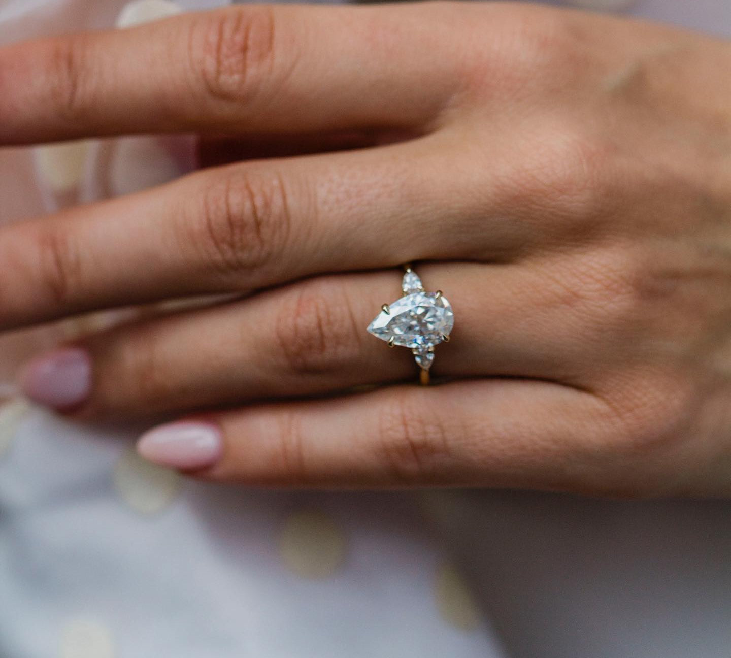 3.30 CT Pear Three Stone Moissanite Engagement Ring 1