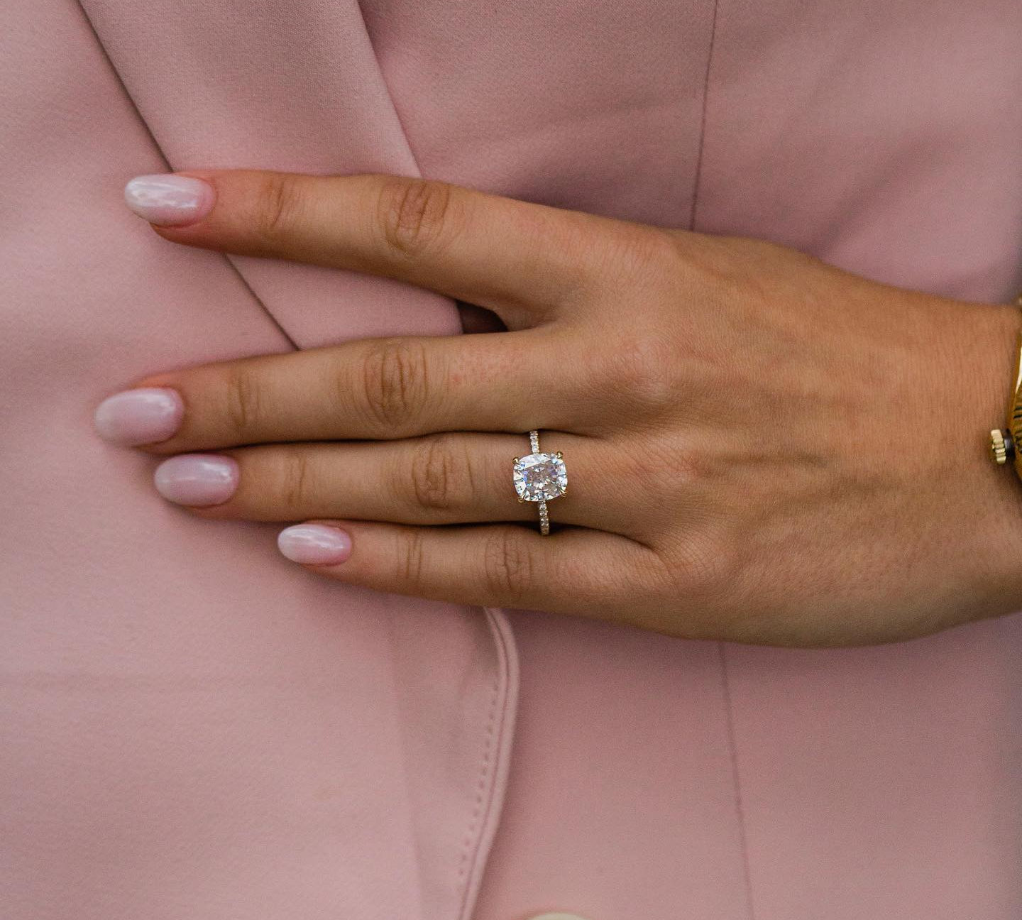 2.80 CT Cushion Solitaire Pave Moissanite Engagement Ring 2