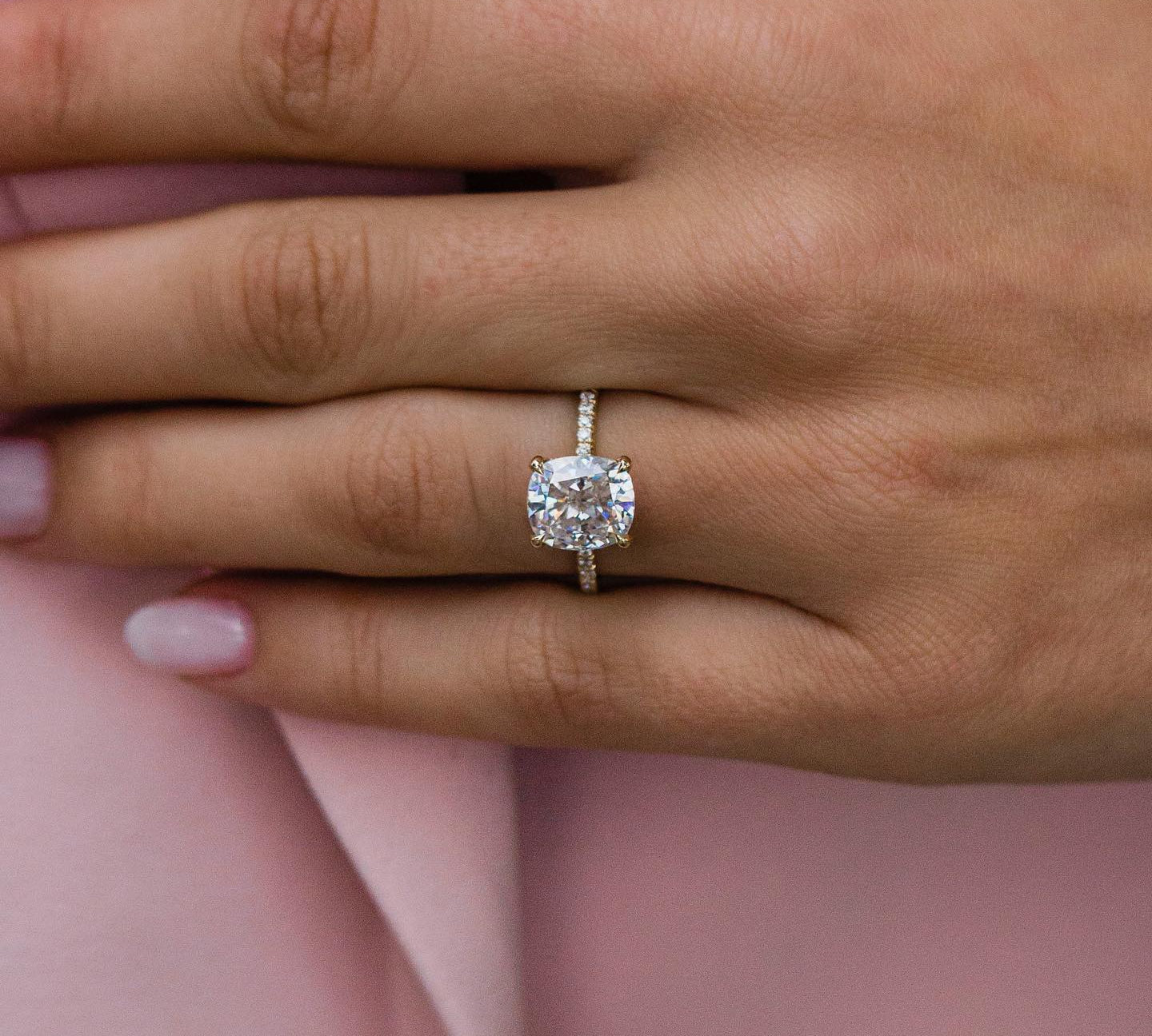 2.80 CT Cushion Solitaire Pave Moissanite Engagement Ring 3