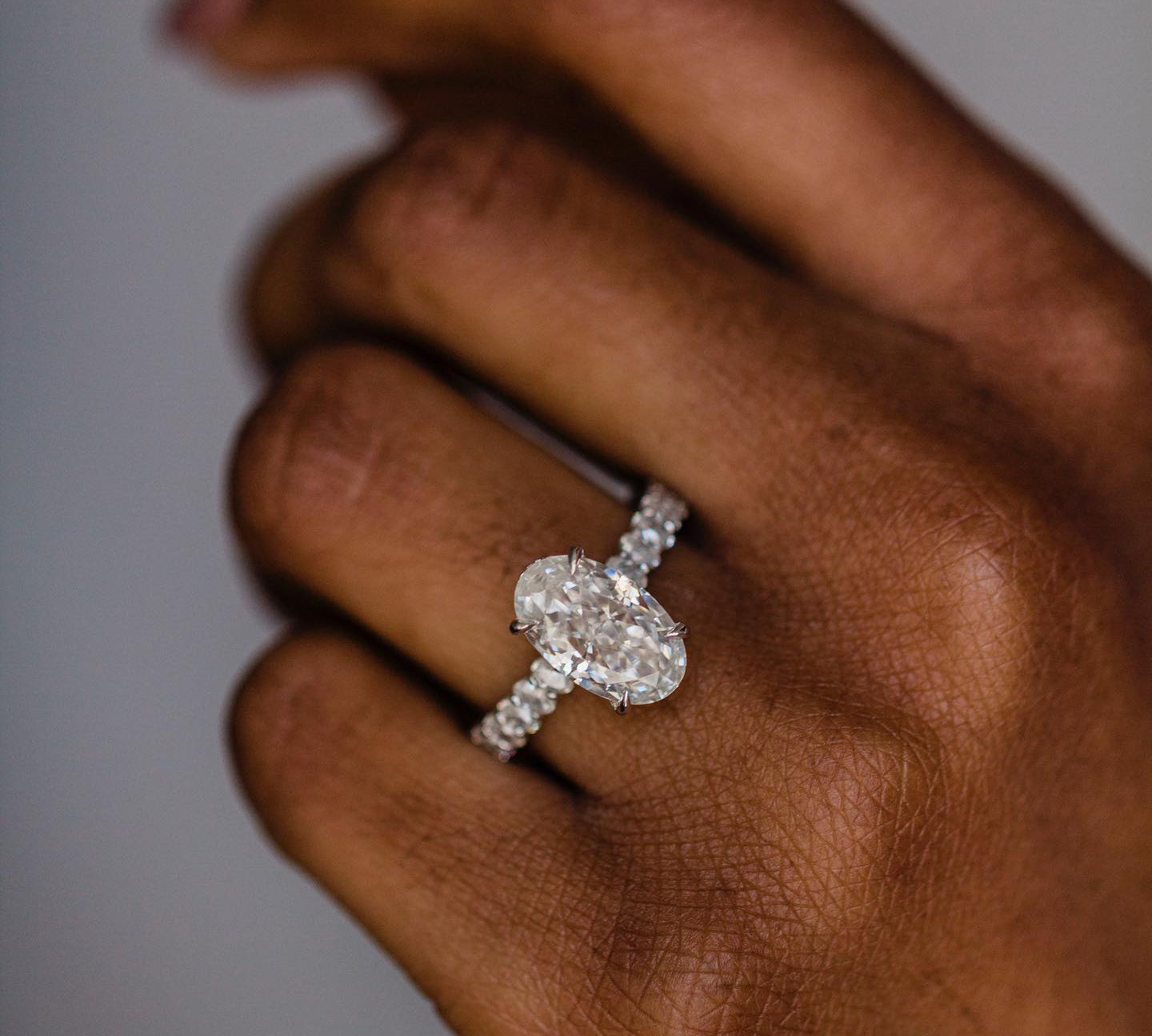 4.10 CT Oval Solitaire Hidden Halo & Pave Moissanite Engagement Ring 1