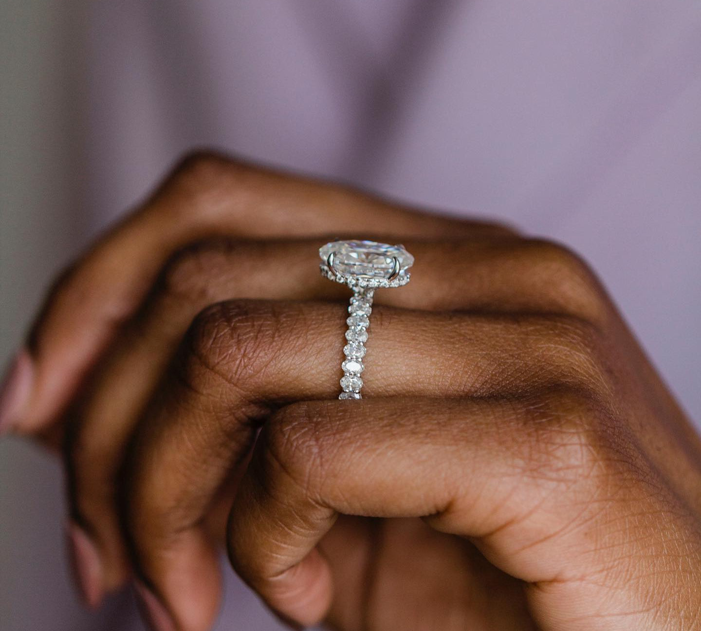 4.10 CT Oval Solitaire Hidden Halo & Pave Moissanite Engagement Ring 3