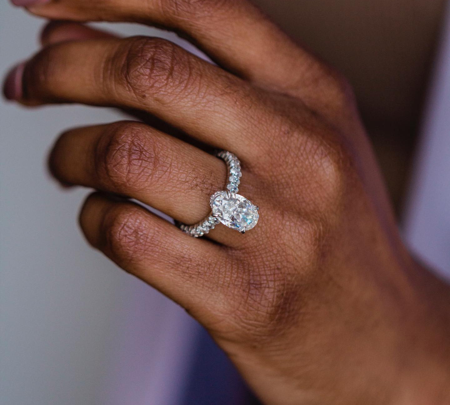 4.10 CT Oval Solitaire Hidden Halo & Pave Moissanite Engagement Ring 2