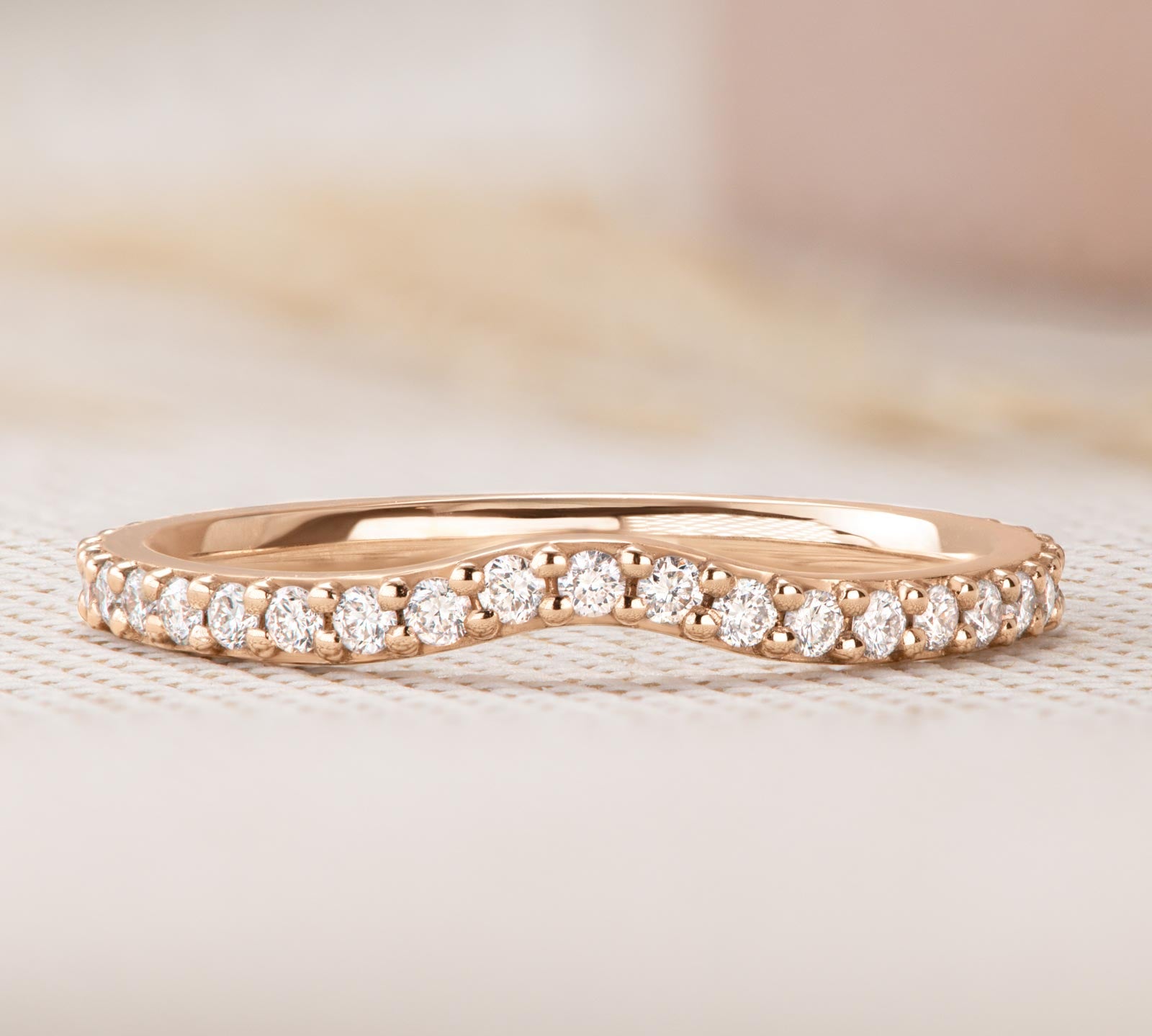 0.37 CT Round Shaped Moissanite Curved Wedding Band 1