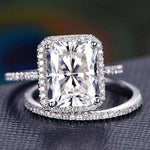 3.0 CT Radiant Cut Halo Style Moissanite Bridal Ring Set 1