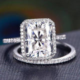3.0 CT Radiant Cut Halo Style Moissanite Bridal Ring Set 1