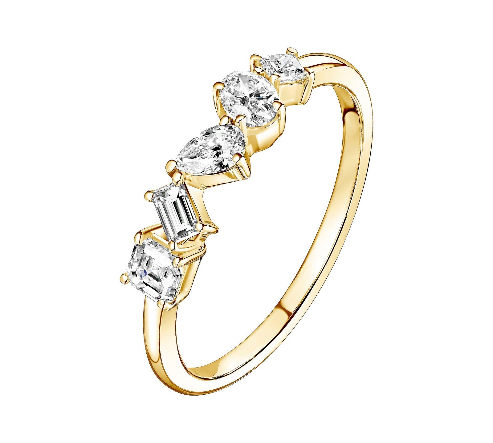 0.24 CT Asscher, Baguette, Oval, Princess & Pear Shaped Moissanite Multi Stones Wedding Band 4