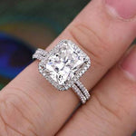 3.0 CT Radiant Cut Halo Style Moissanite Bridal Ring Set 2
