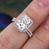 3.0 CT Radiant Cut Halo Style Moissanite Bridal Ring Set 2