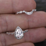 1.0 CT Pear Cut Halo Moissanite Bridal Ring Set 4