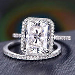 3.0 CT Radiant Cut Halo Style Moissanite Bridal Ring Set 3