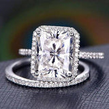 3.0 CT Radiant Cut Halo Style Moissanite Bridal Ring Set 3