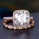 1.0 CT Cushion Cut Halo Moissanite Bridal Ring Set 3