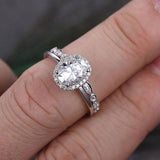 1.0 CT Oval Cut Halo Pave Moissanite Bridal Ring Set 3