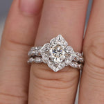 1.0 CT Cushion Floral Style Moissanite Bridal Ring Set 1