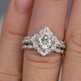 1.0 CT Cushion Floral Style Moissanite Bridal Ring Set 1