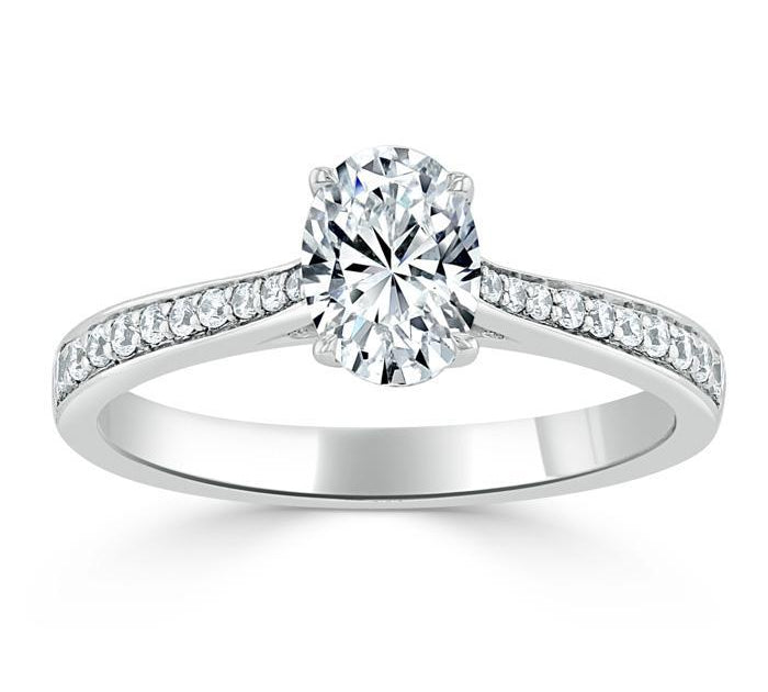 0.94 CT Oval Cut Solitaire Moissanite Engagement Ring With Pave Setting 2