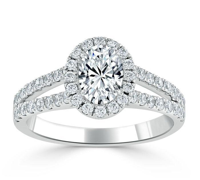 0.94 CT  Oval Cut Halo Split Shank Setting Moissanite Engagement Ring 2