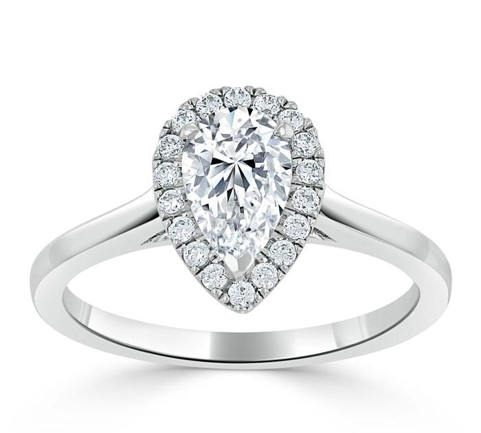 1.0 CT Pear Cut Halo Moissanite Engagement Ring 1