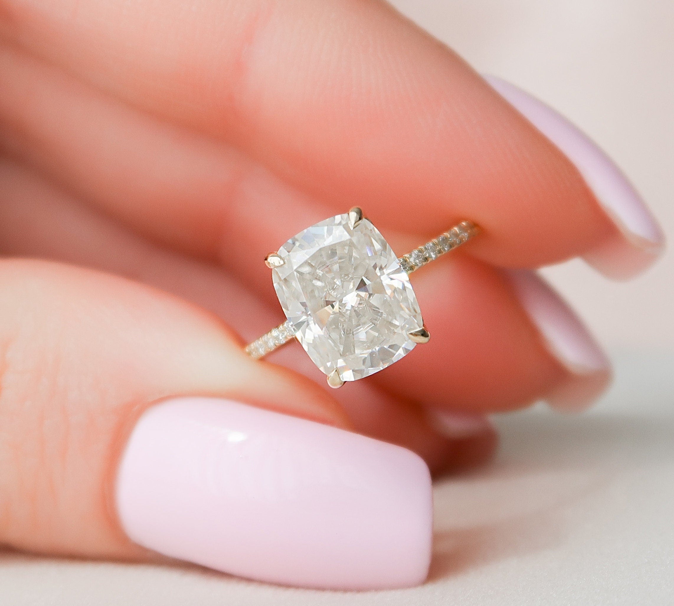 2.0 CT Cushion Hidden Halo & Pave Setting Moissanite Engagement Ring 1