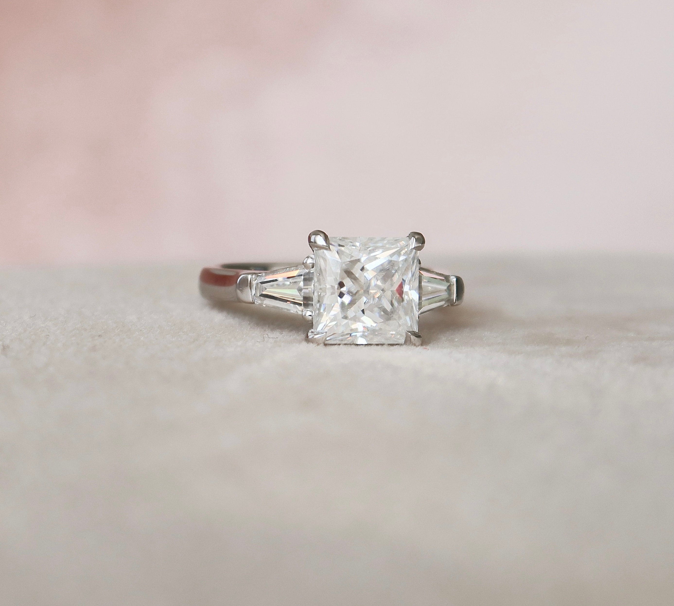 3.0 CT Princess Cut Three Stone Moissanite Engagement Ring 2