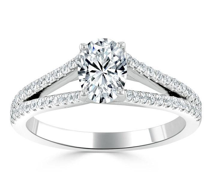 0.75 CT  Oval Cut Solitaire Split Shank Style Moissanite Engagement Ring 2