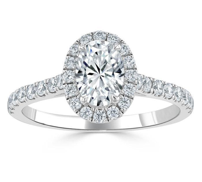 0.94 CT Oval Cut Halo Moissanite Engagement Ring With Pave Setting 2