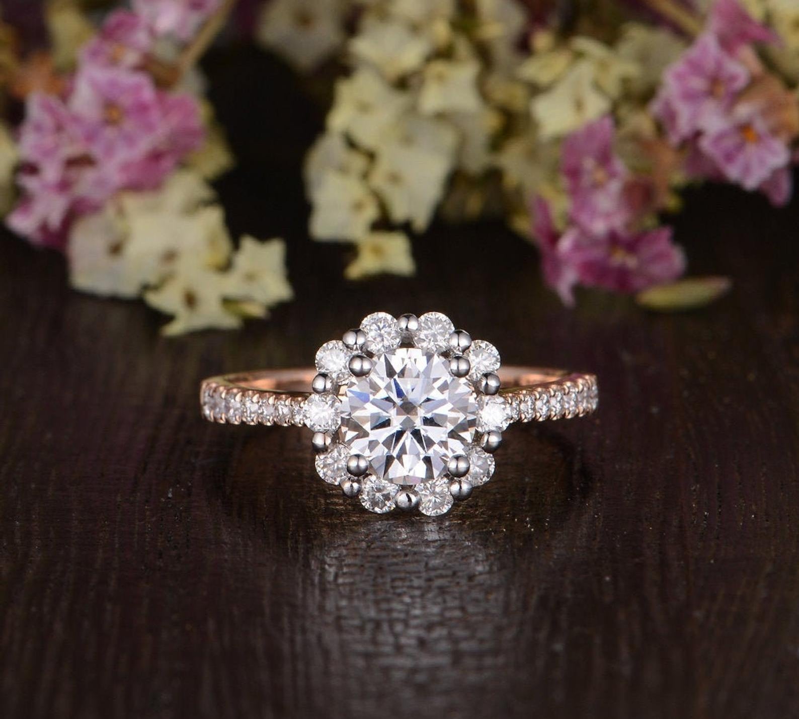 1.35 CT Round Cut Halo Moissanite Engagement Ring 1