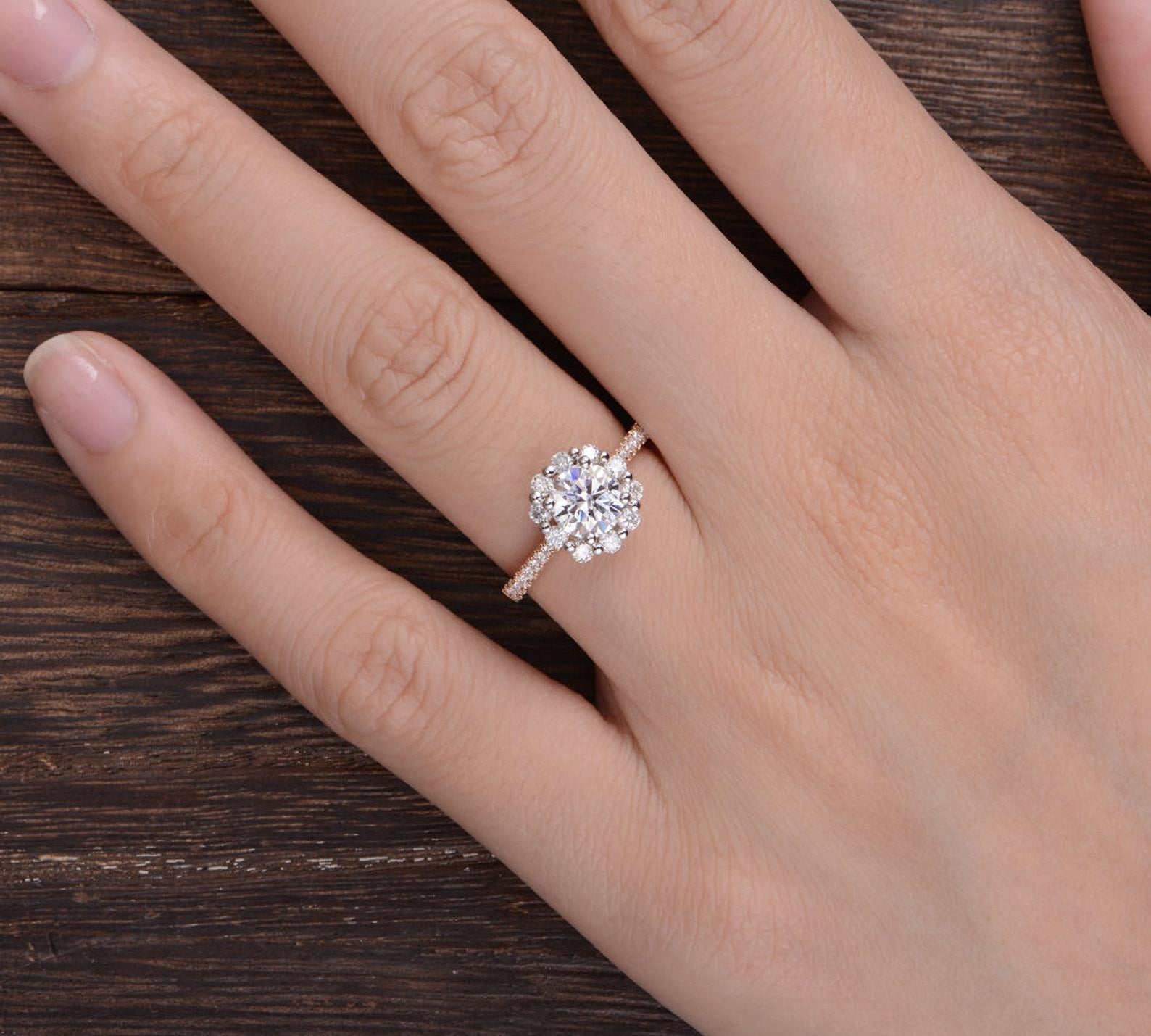 1.35 CT Round Cut Halo Moissanite Engagement Ring 2