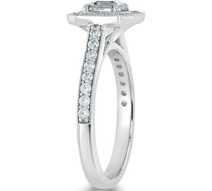 1.05 CT Asscher Cut Halo Pave Setting Moissanite Engagement Ring 3