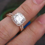 1.0 CT Cushion Cut Halo Moissanite Bridal Ring Set 2