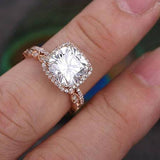 1.0 CT Cushion Cut Halo Moissanite Bridal Ring Set 2